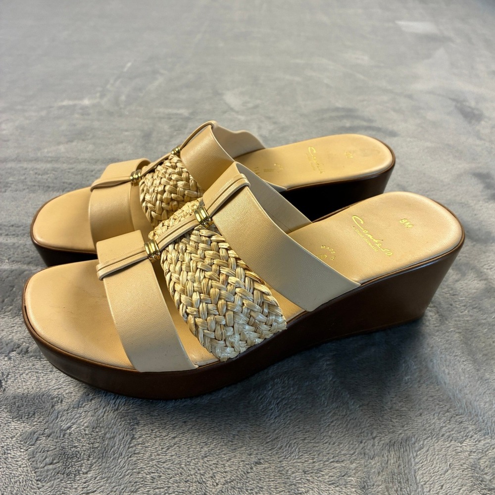 Contesa Italian Shoemakers Beige Woven Wedge Slide Sandals Womens 8M Italy